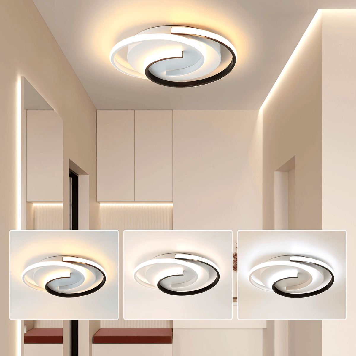 Plafón LED Espiral Redondo Minimalista en Blanco y Negro