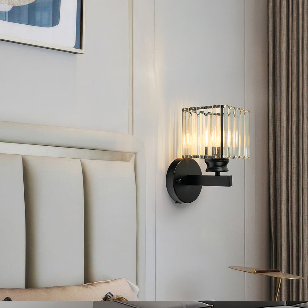 Aplique de Pared de Cristal y Hierro Moderno Negro u Oro