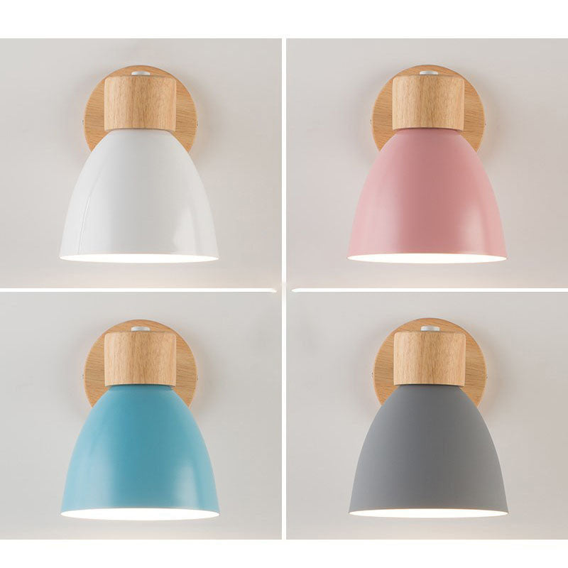 Aplique de Pared Macaron de Madera y Hierro con Cordón