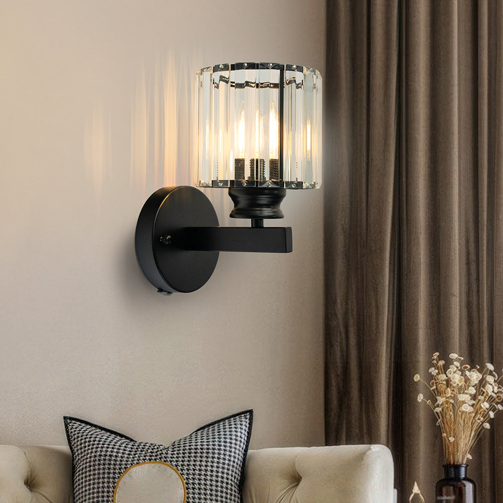 Aplique de Pared de Cristal y Hierro Moderno Negro u Oro