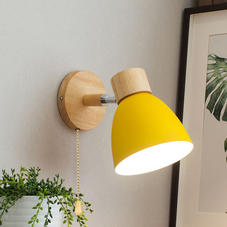 Aplique de Pared Macaron de Madera y Hierro con Cordón