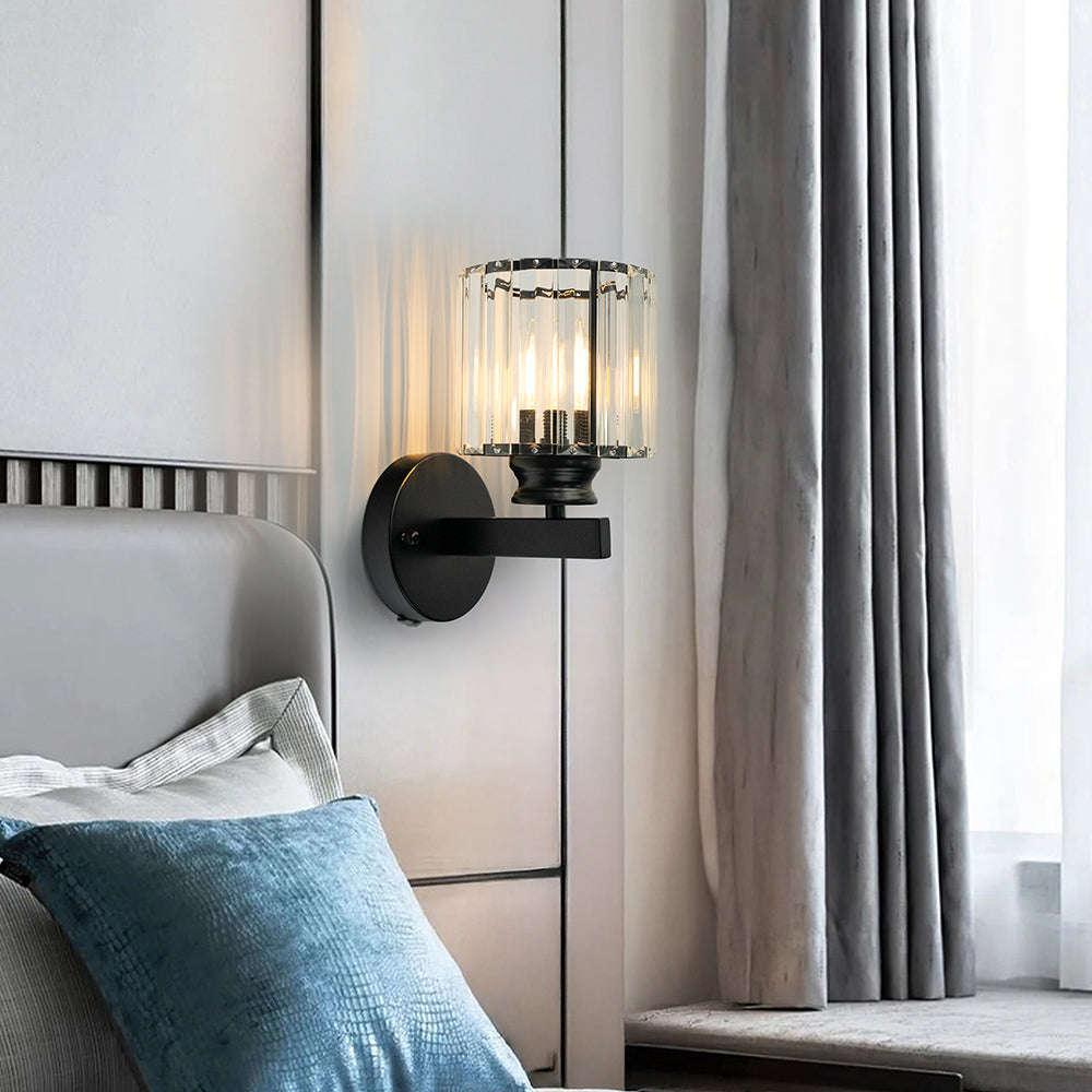 Aplique de Pared de Cristal y Hierro Moderno Negro u Oro