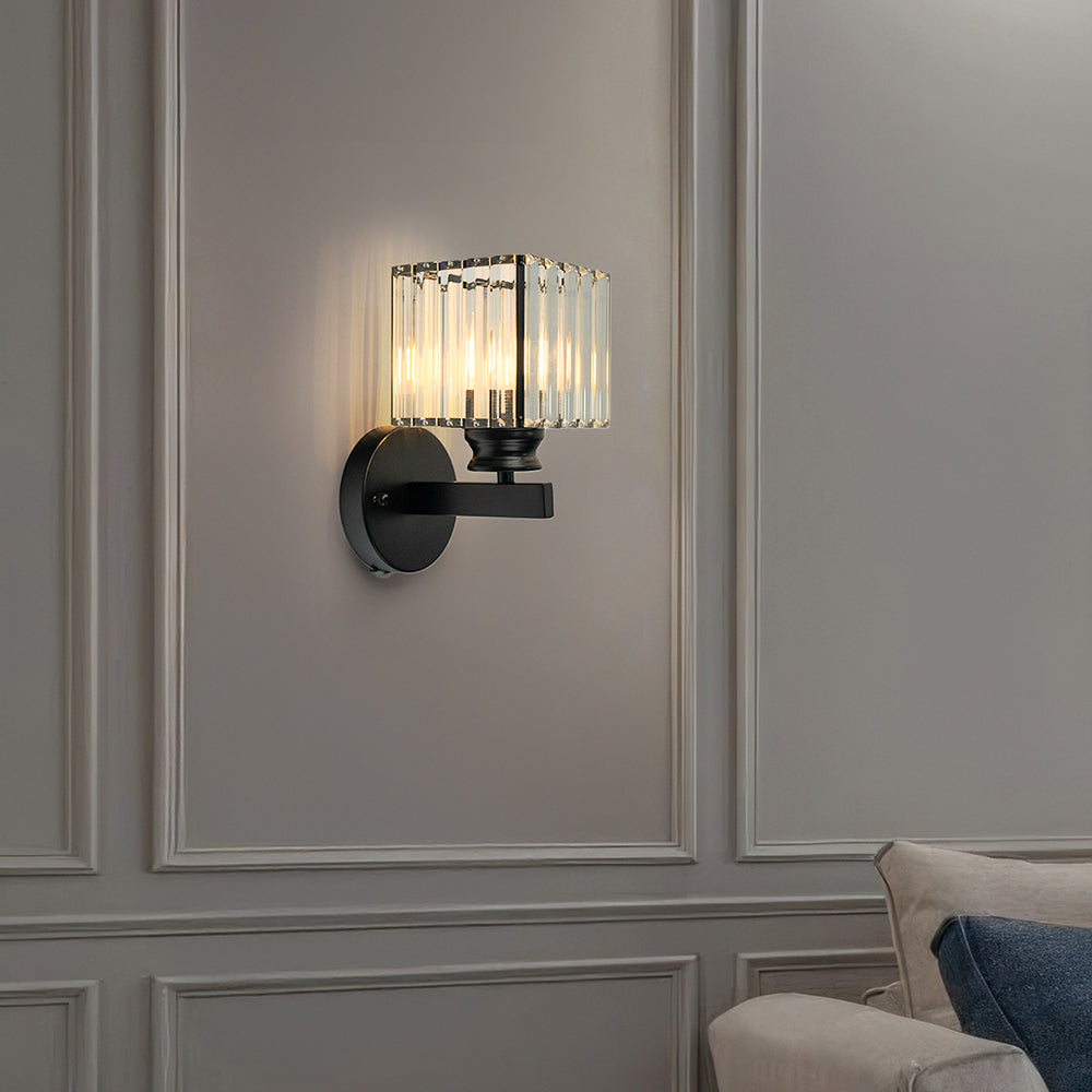 Aplique de Pared de Cristal y Hierro Moderno Negro u Oro