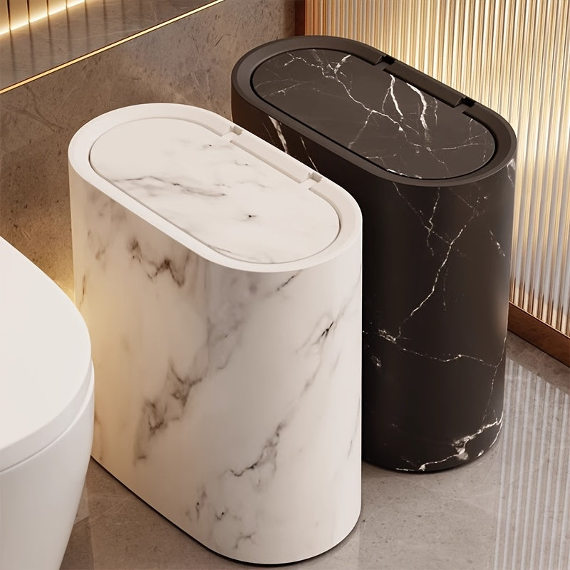 Papelera Ovalada con Tapa Efecto Mármol para Baño y Cocina