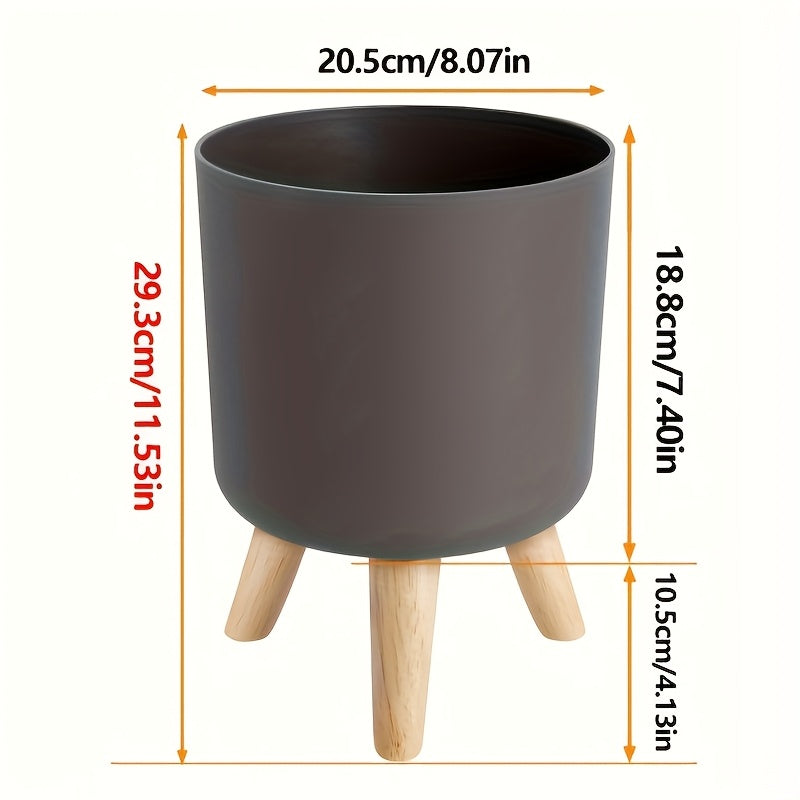 Maceta Redonda Moderna con Patas de Madera en Blanco o Negro