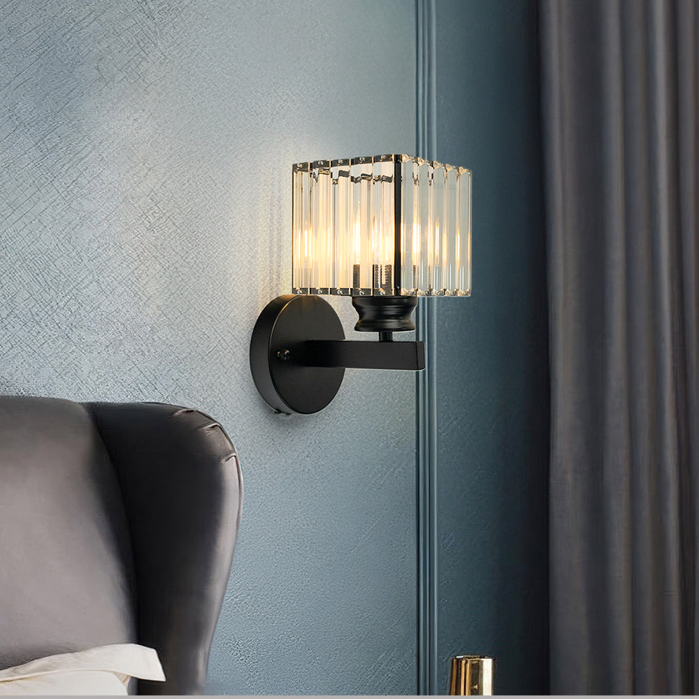 Aplique de Pared de Cristal y Hierro Moderno Negro u Oro
