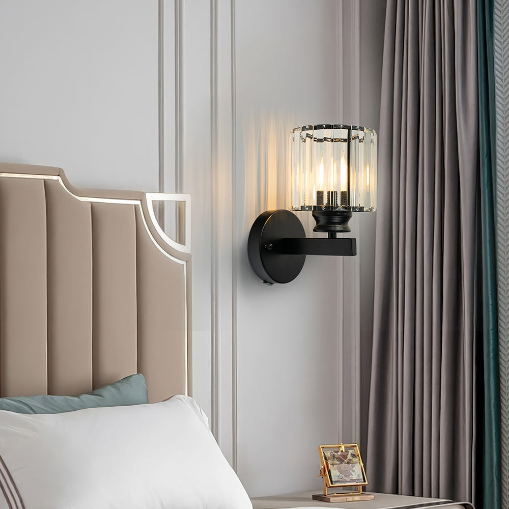Aplique de Pared de Cristal y Hierro Moderno Negro u Oro