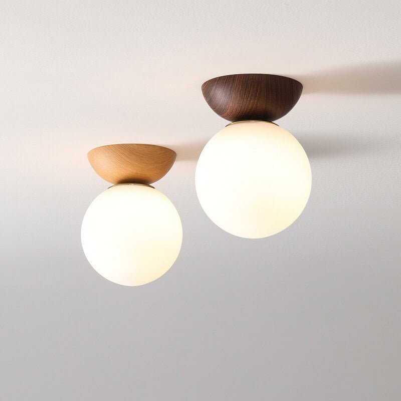 Lámpara de Techo Estilo Japonés de Madera y Vidrio Mate