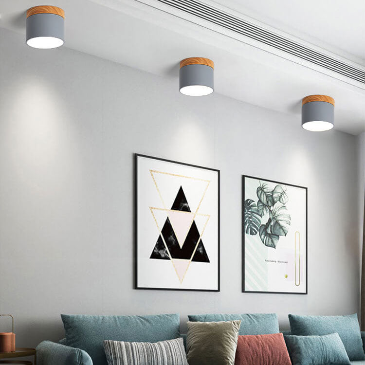 Plafón LED Macaron Escandinavo con Madera en 7 Colores