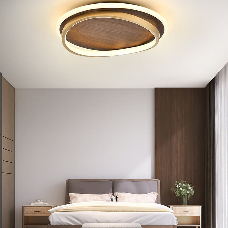 Plafón LED Redondo de Nogal y Dorado Moderno con 3 Tonos