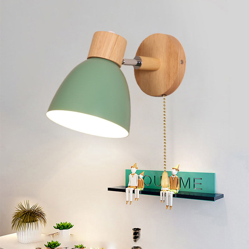 Aplique de Pared Macaron de Madera y Hierro con Cordón