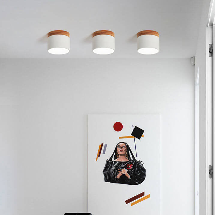 Plafón LED Macaron Escandinavo con Madera en 7 Colores