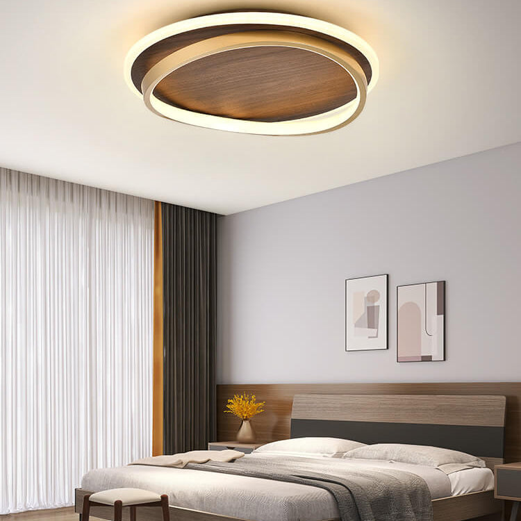 Plafón LED Redondo de Nogal y Dorado Moderno con 3 Tonos