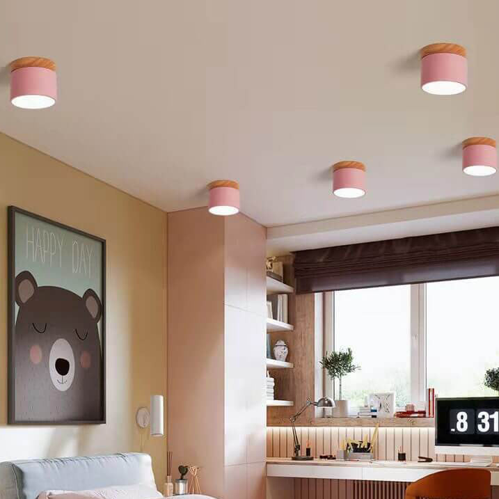 Plafón LED Macaron Escandinavo con Madera en 7 Colores