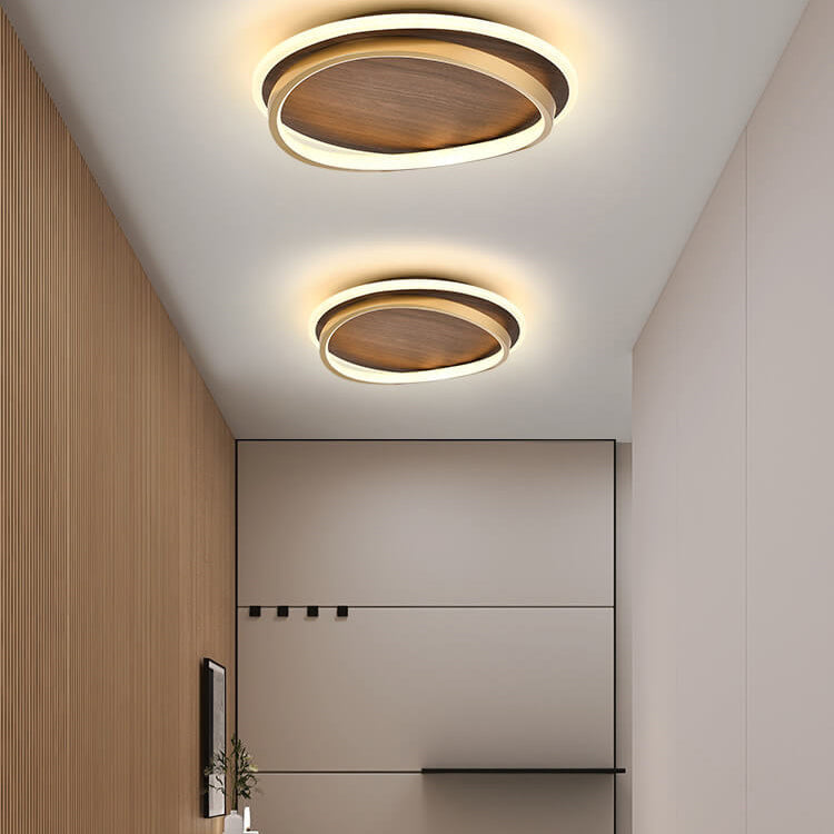 Plafón LED Redondo de Nogal y Dorado Moderno con 3 Tonos
