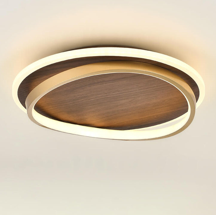 Plafón LED Redondo de Nogal y Dorado Moderno con 3 Tonos