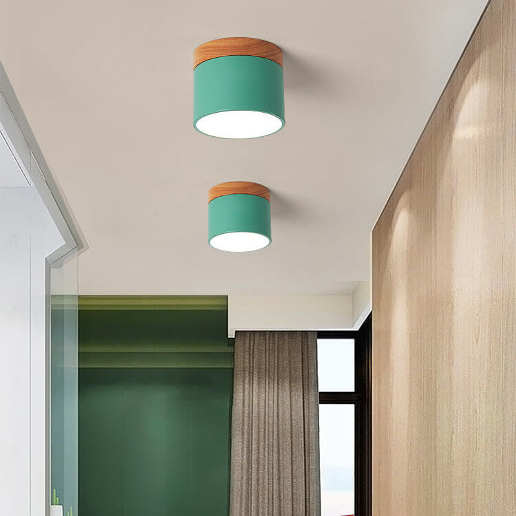 Plafón LED Macaron Escandinavo con Madera en 7 Colores