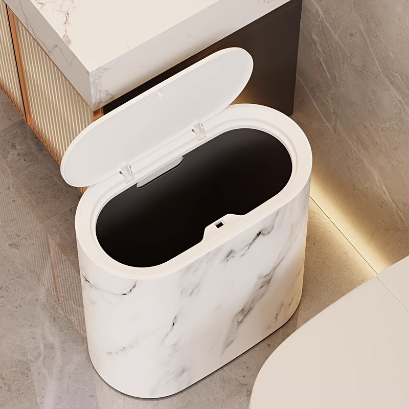 Papelera Ovalada con Tapa Efecto Mármol para Baño y Cocina