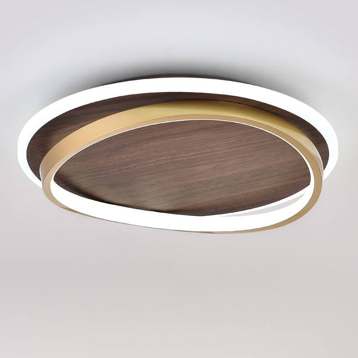 Plafón LED Redondo de Nogal y Dorado Moderno con 3 Tonos