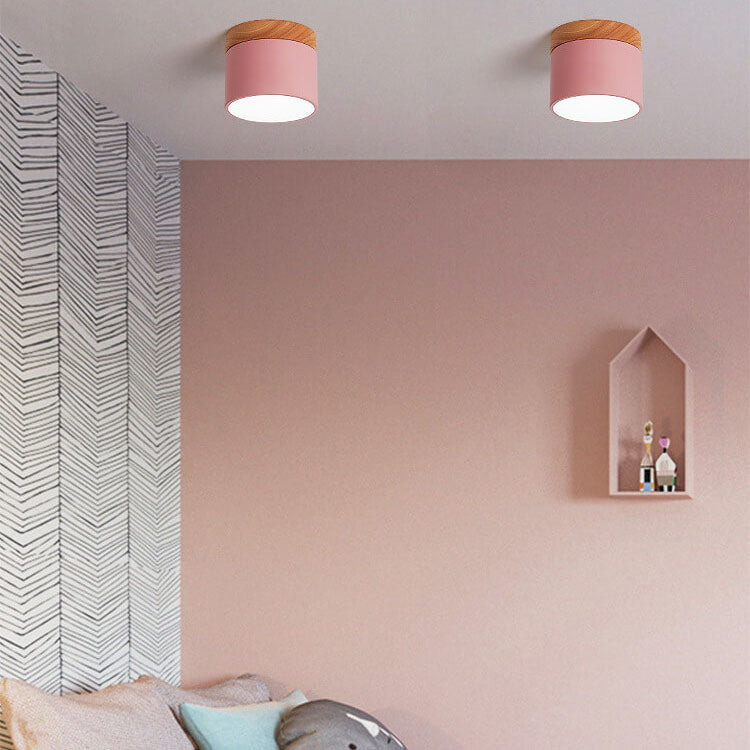 Plafón LED Macaron Escandinavo con Madera en 7 Colores