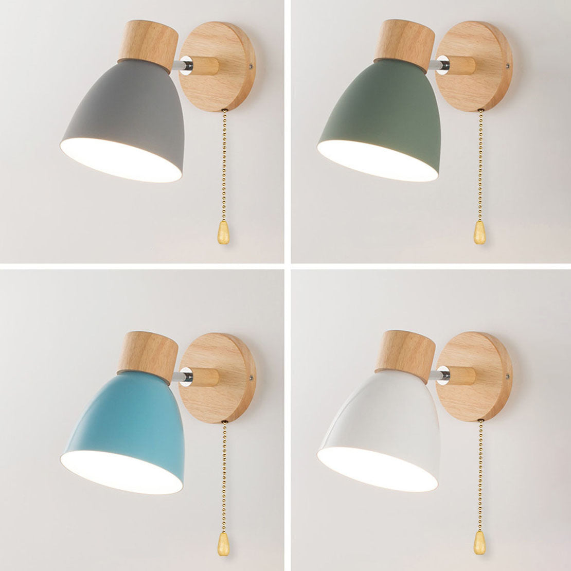 Aplique de Pared Macaron de Madera y Hierro con Cordón