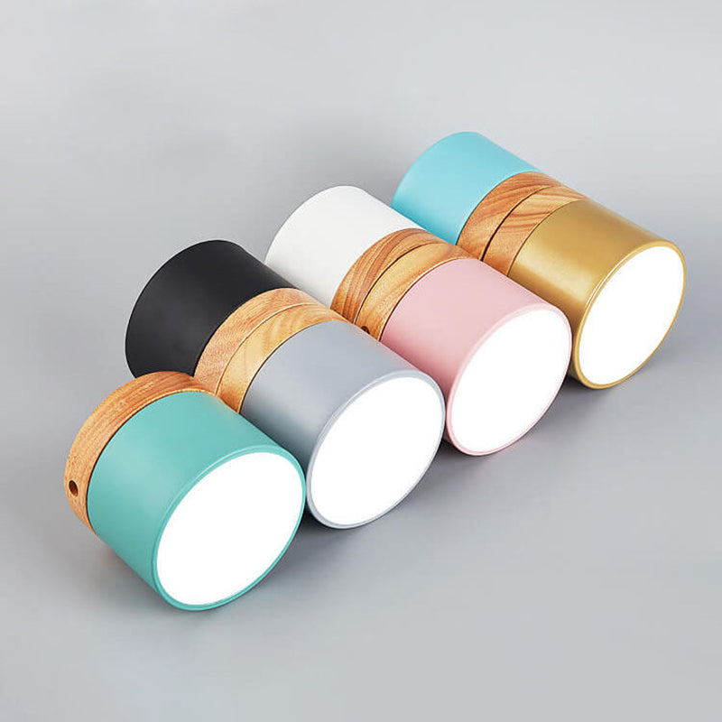 Plafón LED Macaron Escandinavo con Madera en 7 Colores