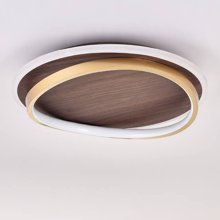 Plafón LED Redondo de Nogal y Dorado Moderno con 3 Tonos