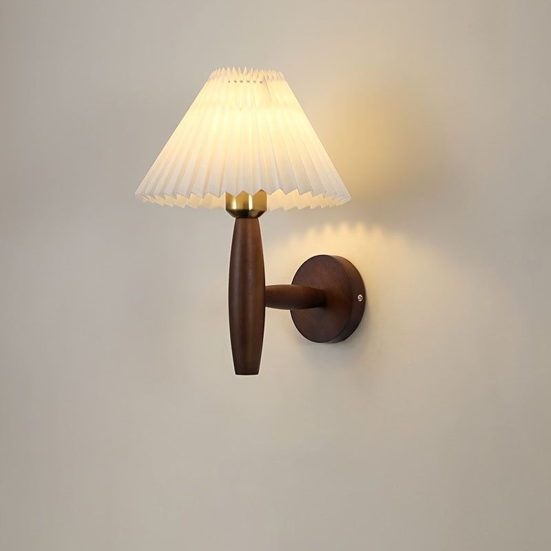 Aplique de Pared de Madera Nórdico con Pantalla Plisada