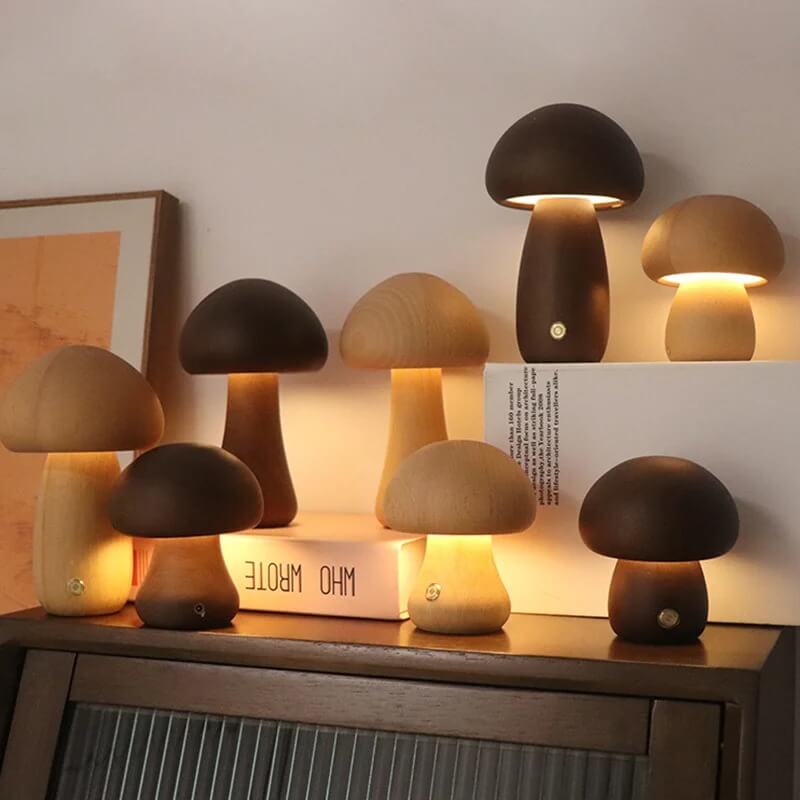 Lámpara Seta Portobello de Madera Recargable Luz Nocturna