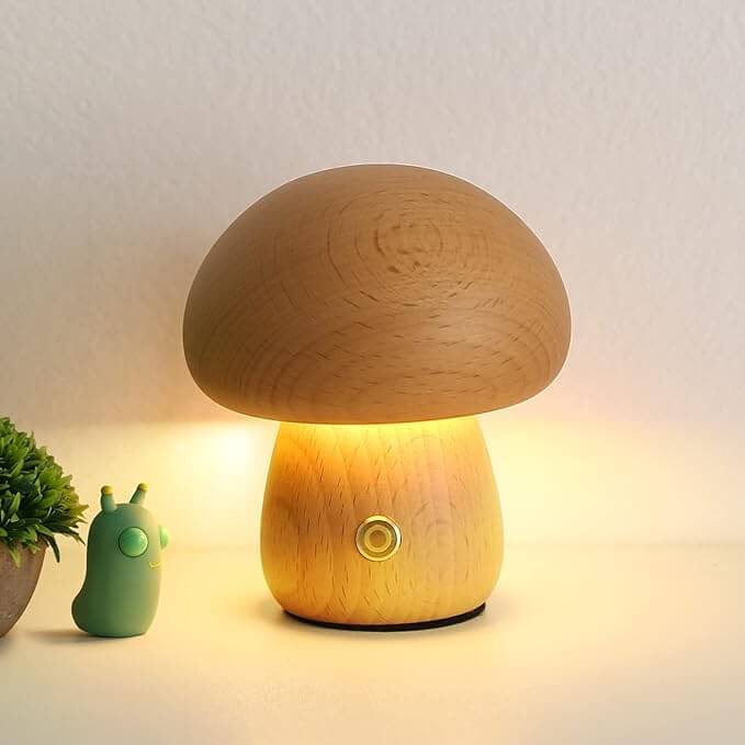 Lámpara Seta Portobello de Madera Recargable Luz Nocturna