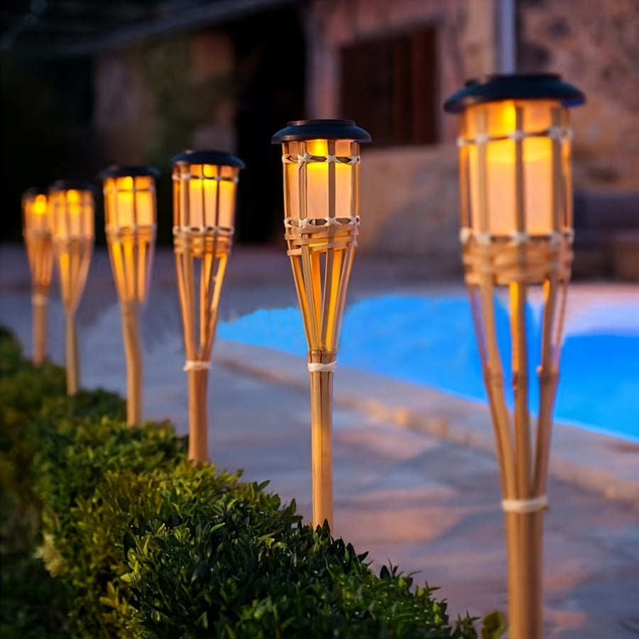 Antorchas Solares de Bambú con Efecto Llama LED Pack de 2