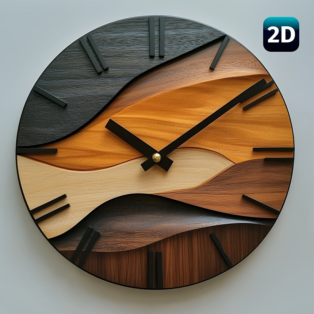 Reloj de Pared Redondo Nórdico Efecto Madera Ondulada 30 cm
