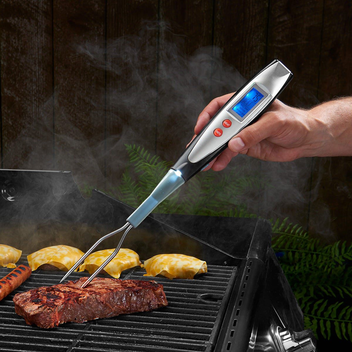 Tenedor Termómetro Digital para Barbacoa de Acero Inoxidable