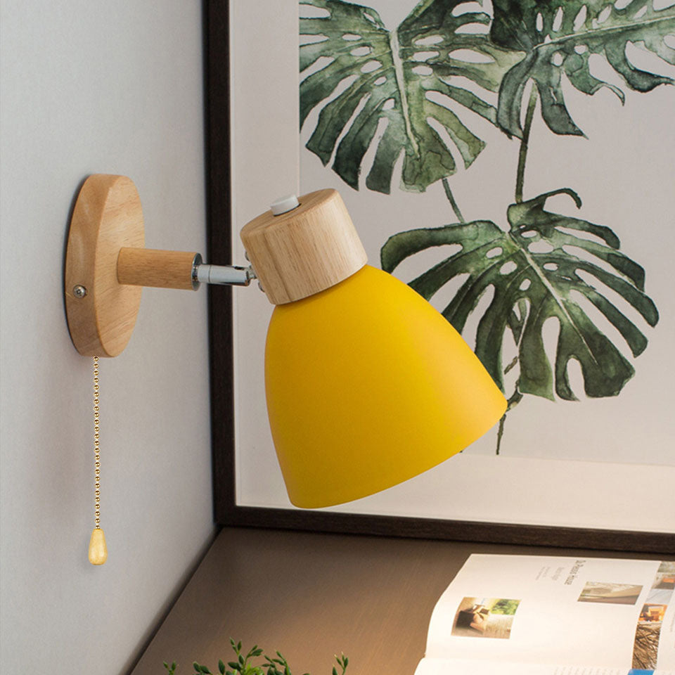 Aplique de Pared Macaron de Madera y Hierro con Cordón