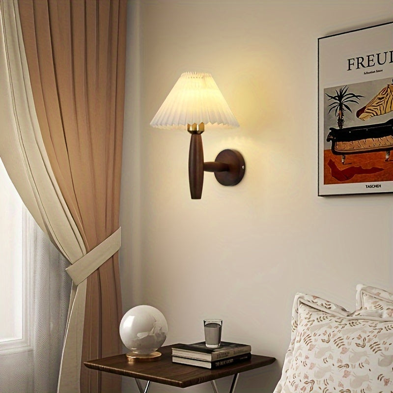 Aplique de Pared de Madera Nórdico con Pantalla Plisada