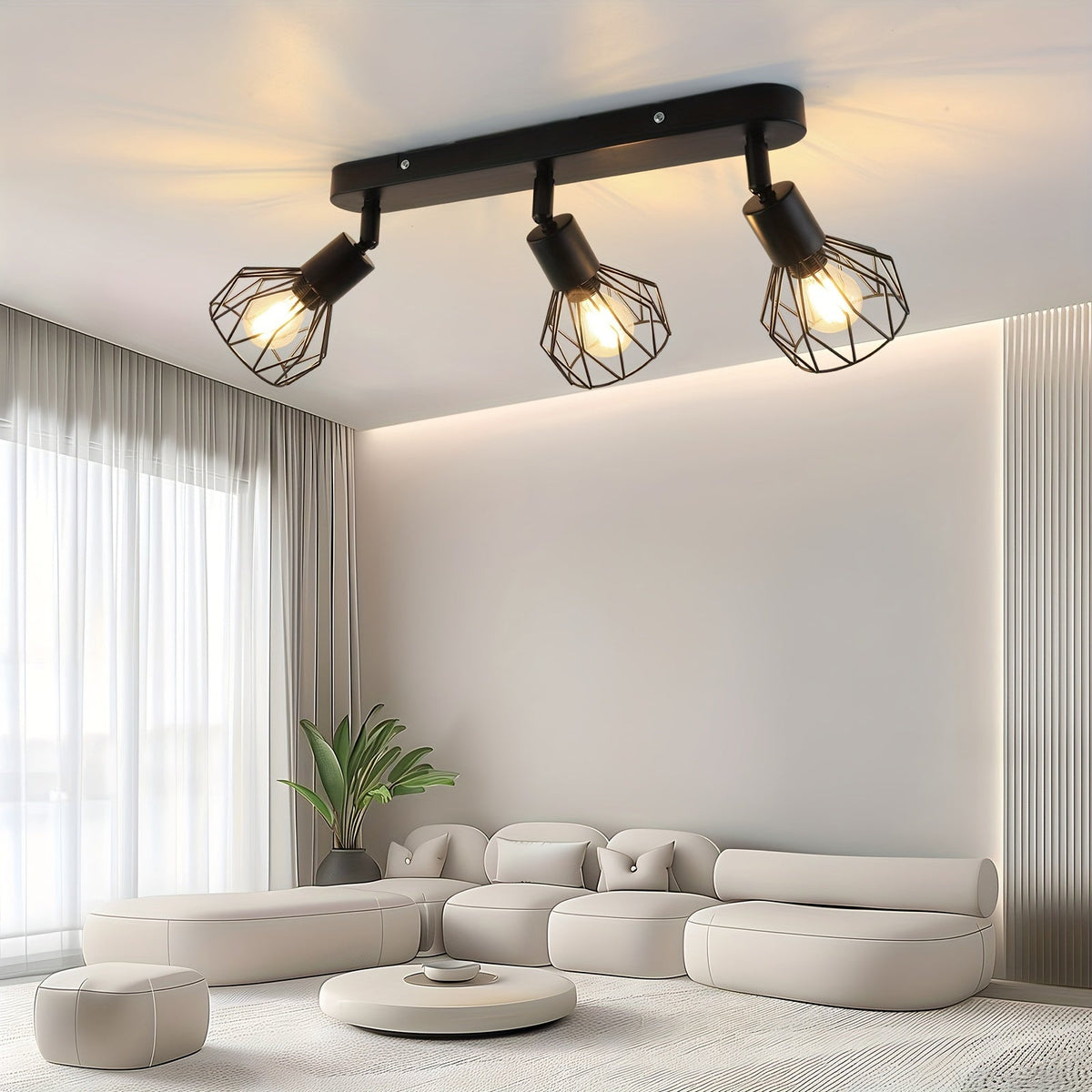Foco de Techo Vintage de 3 Luces E14 Industrial Metal Negro