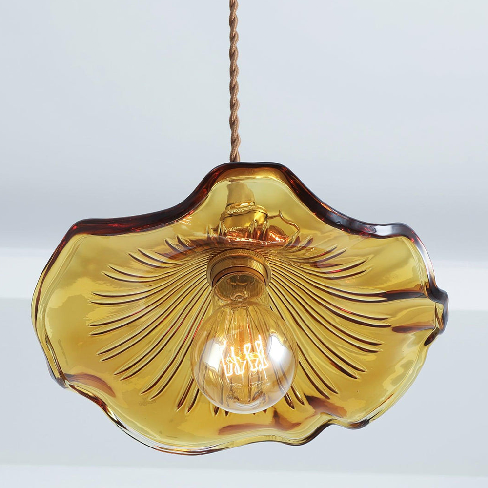 Lámpara Colgante LED de Vidrio con Forma de Flor y Latón