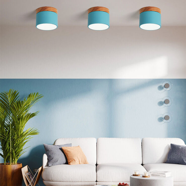 Plafón LED Macaron Escandinavo con Madera en 7 Colores