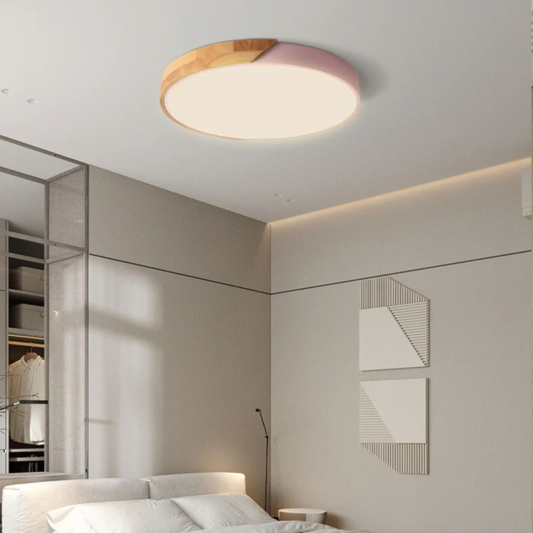 Plafón LED Nórdico de Madera, 6 Colores y 3 Tamaños Moderno