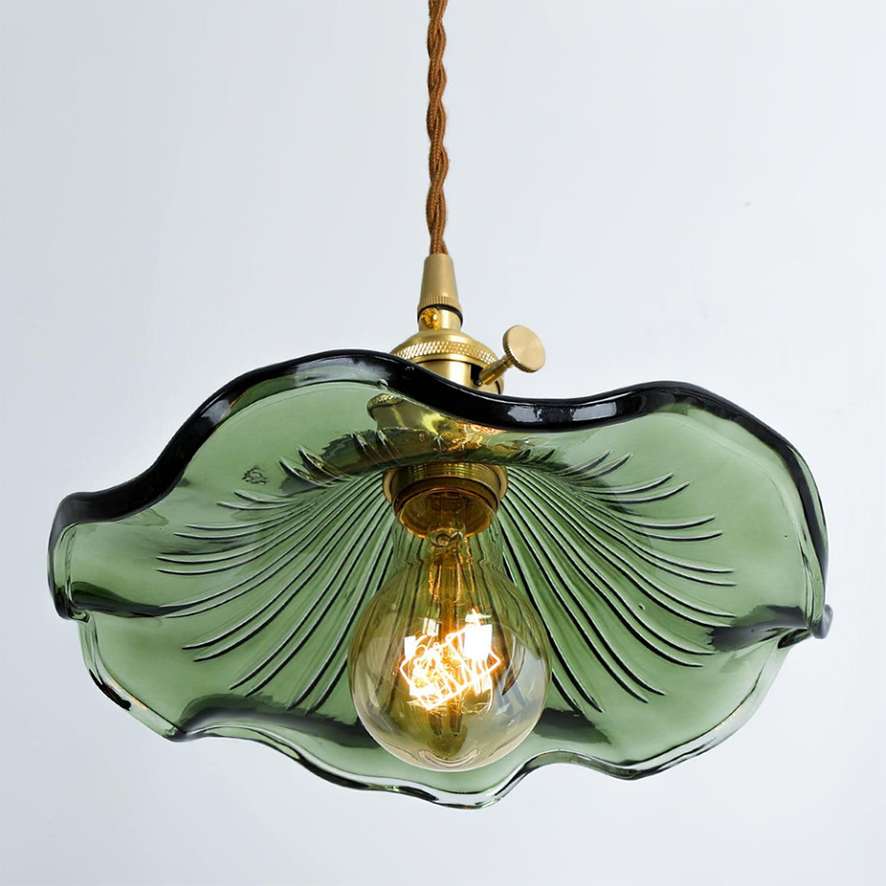 Lámpara Colgante LED de Vidrio con Forma de Flor y Latón