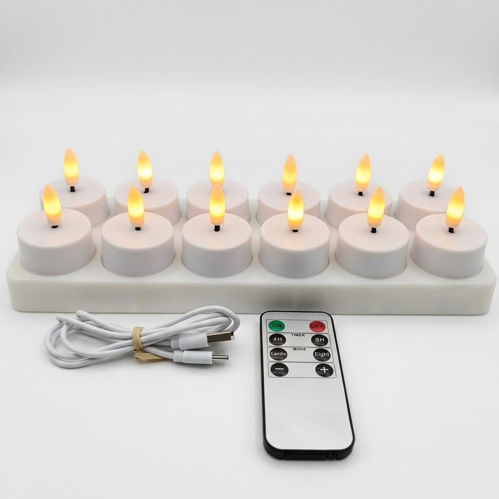 Velas LED sin Llama con Mando y Temporizador Recargables USB