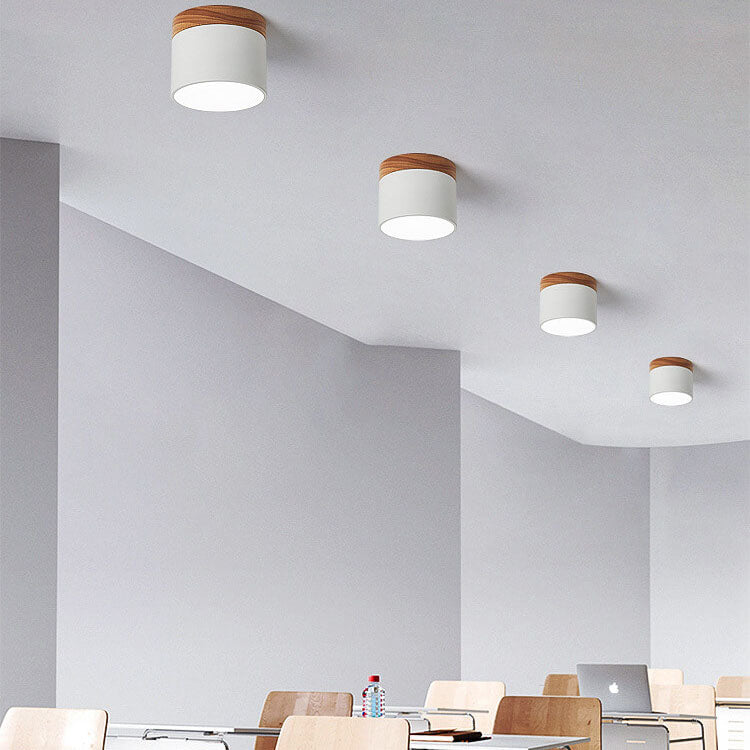 Plafón LED Macaron Escandinavo con Madera en 7 Colores