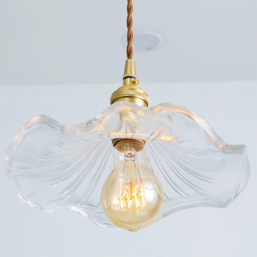 Lámpara Colgante LED de Vidrio con Forma de Flor y Latón