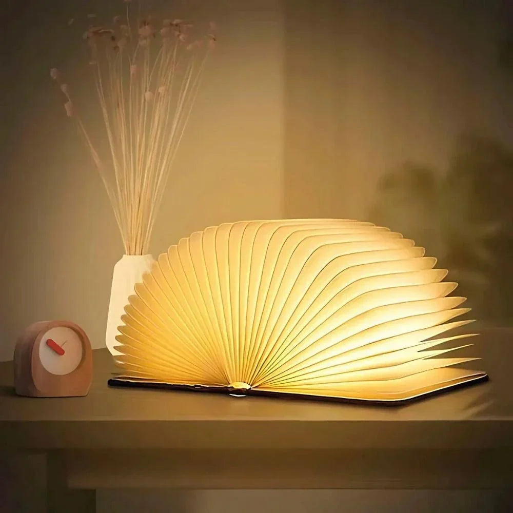 Lumibook Lámpara Libro Plegable 360° Recargable de Madera