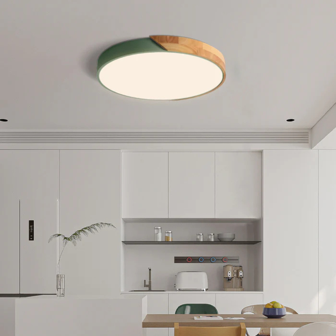 Plafón LED Nórdico de Madera, 6 Colores y 3 Tamaños Moderno