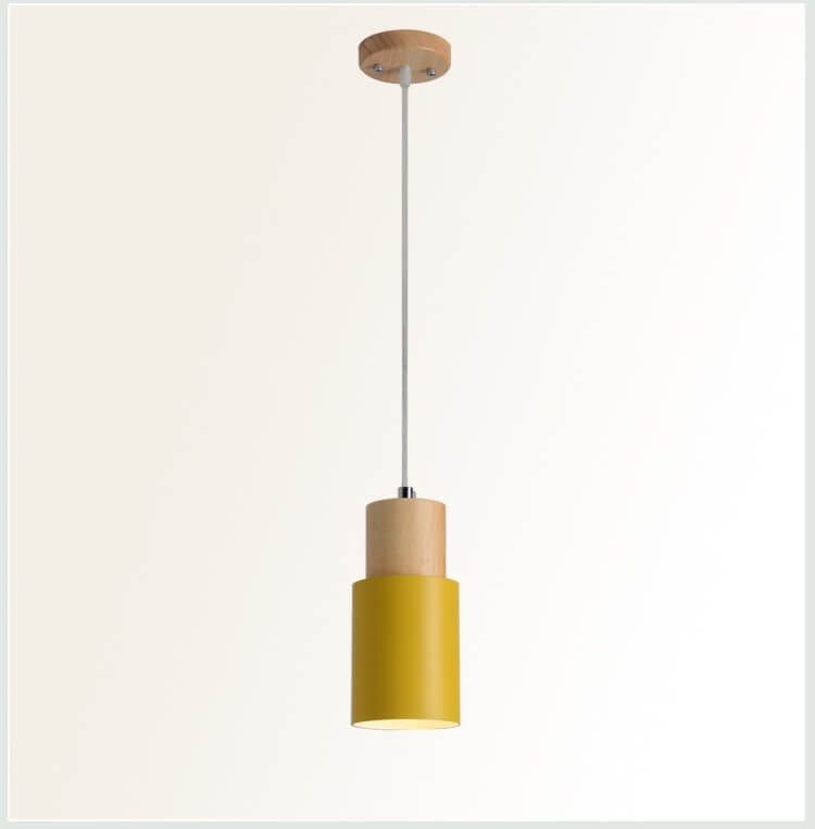Lámpara Colgante Macaron Cilíndrica LED de Aluminio y Madera