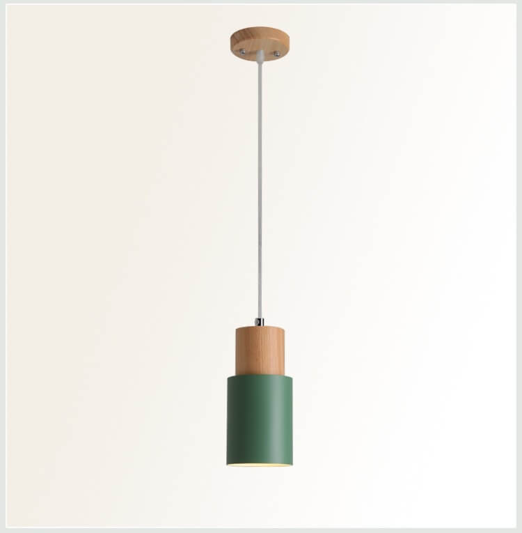 Lámpara Colgante Macaron Cilíndrica LED de Aluminio y Madera