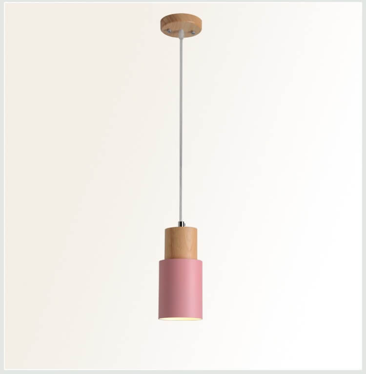 Lámpara Colgante Macaron Cilíndrica LED de Aluminio y Madera