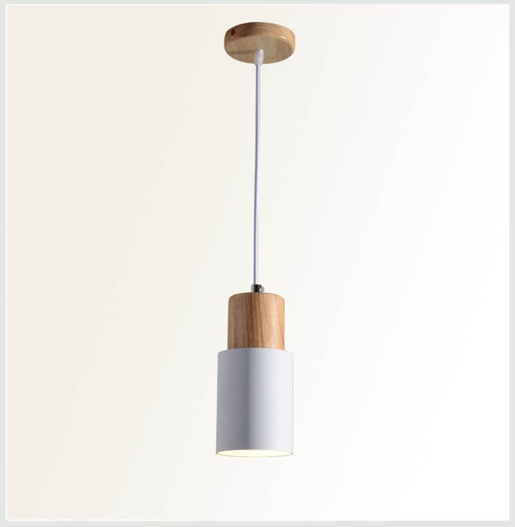 Lámpara Colgante Macaron Cilíndrica LED de Aluminio y Madera