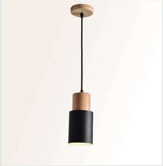 Lámpara Colgante Macaron Cilíndrica LED de Aluminio y Madera